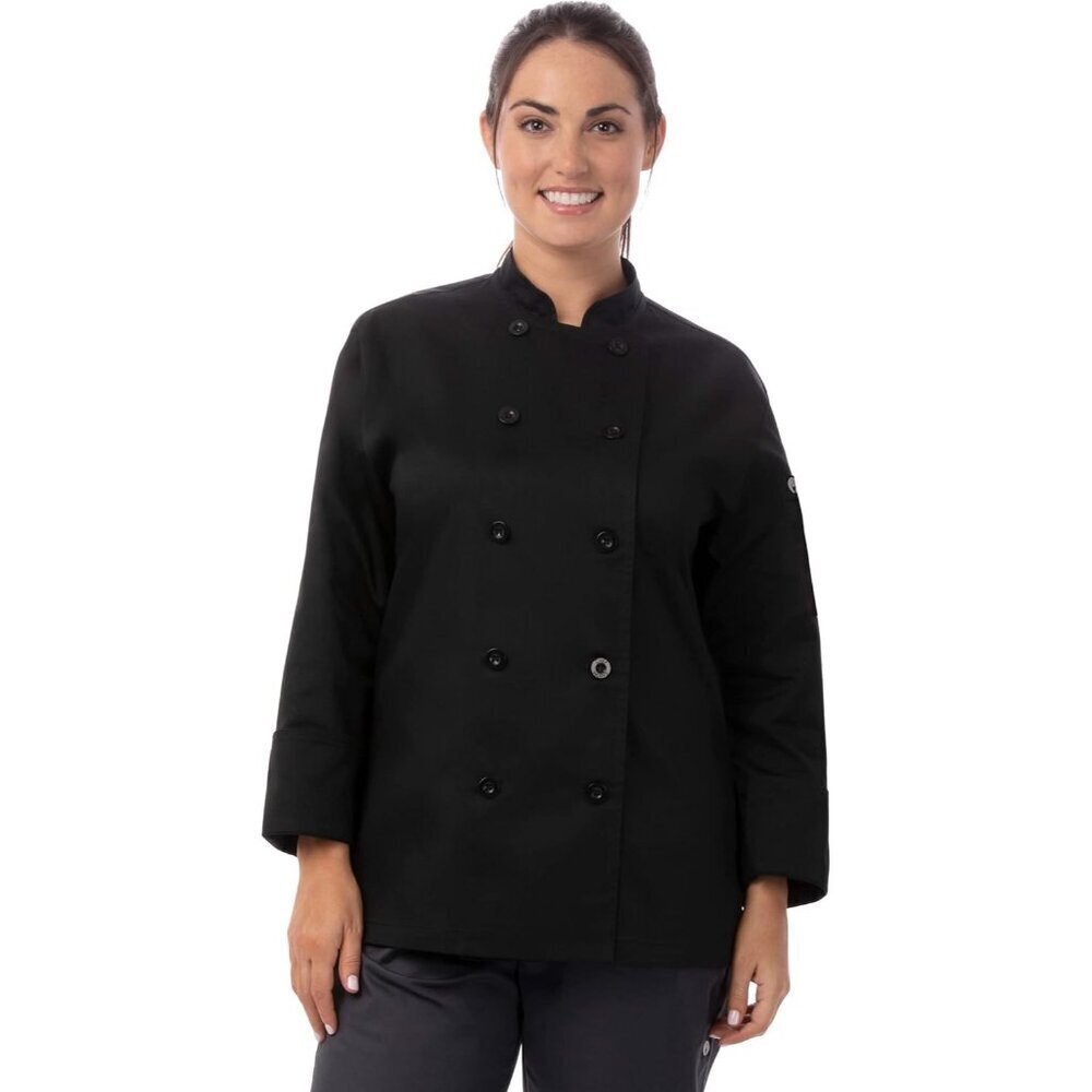 Women's Chef Coat Black Small Durable Polycotton Double-Breasted Workwear